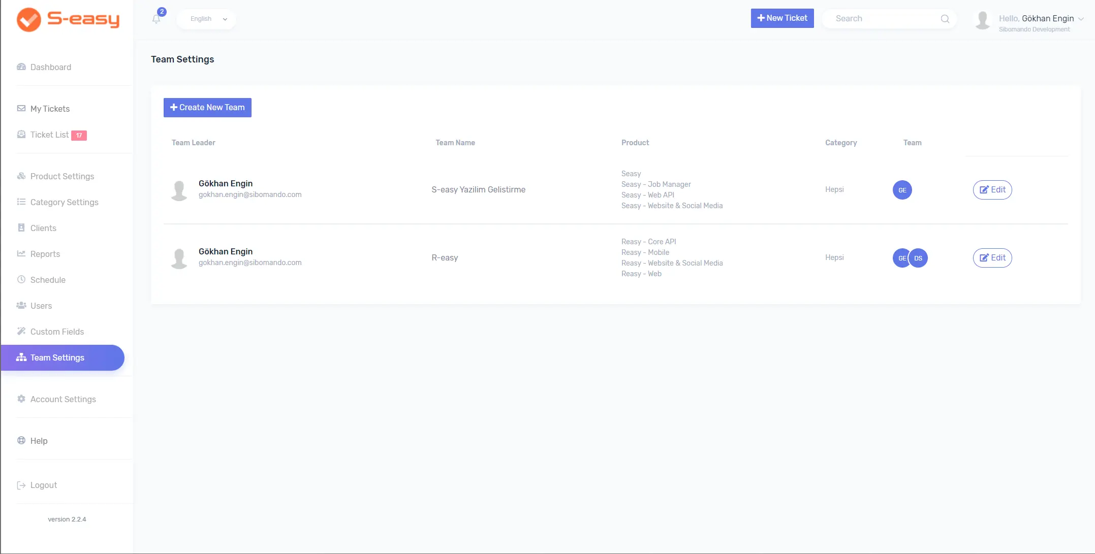 Team List